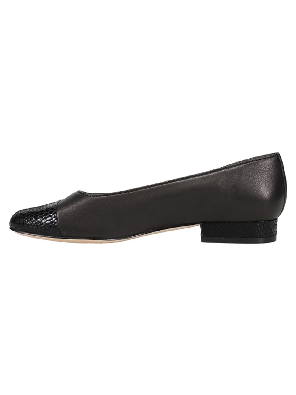 Vaneli Black Leather Ballet Flat with Textured Cap Toe